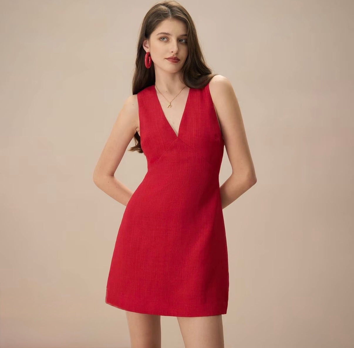 RIHOAS Linen Dress with V-neck, Sleeveless
