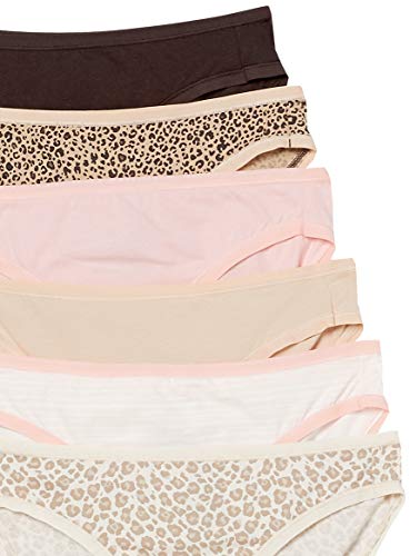 Amazon Essentials Women's Cotton Bikini Brief Underwear (Available in Plus Size), Pack of 6, Animal Print/Leopard/Multicolor/Stripe, Medium