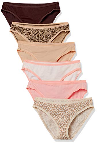 Amazon Essentials Women's Cotton Bikini Brief Underwear (Available in Plus Size), Pack of 6, Animal Print/Leopard/Multicolor/Stripe, Medium