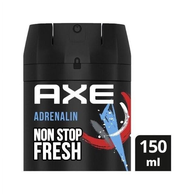 (6 Pack) Axe Adrenalin Body Spray for Men, 5.07 Oz (150ml) |Mandarin & Sandalwood scent |48H Non Stop Fresh |by SBD