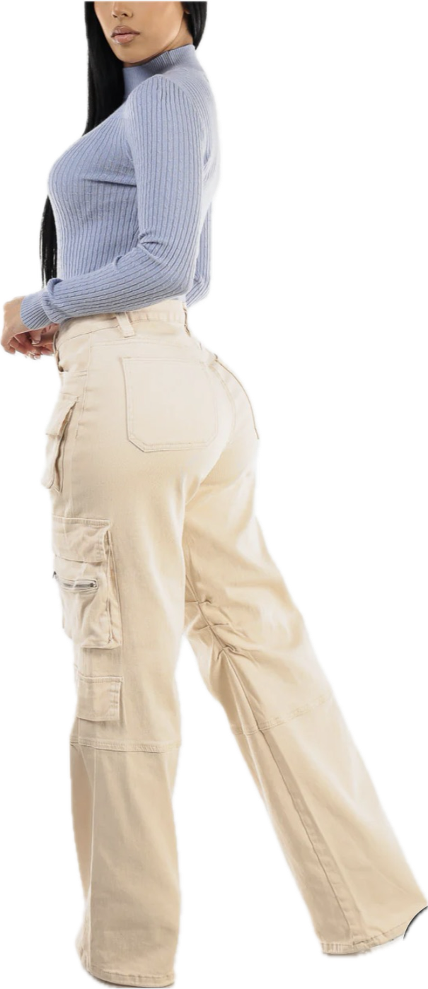 High Waist Straight Wide Leg
Cargo Jeans Cream