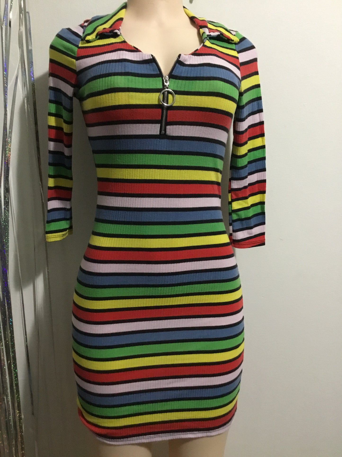 ๐ ONE BY ONE Collared Dress in Rainbow Stripes ๐