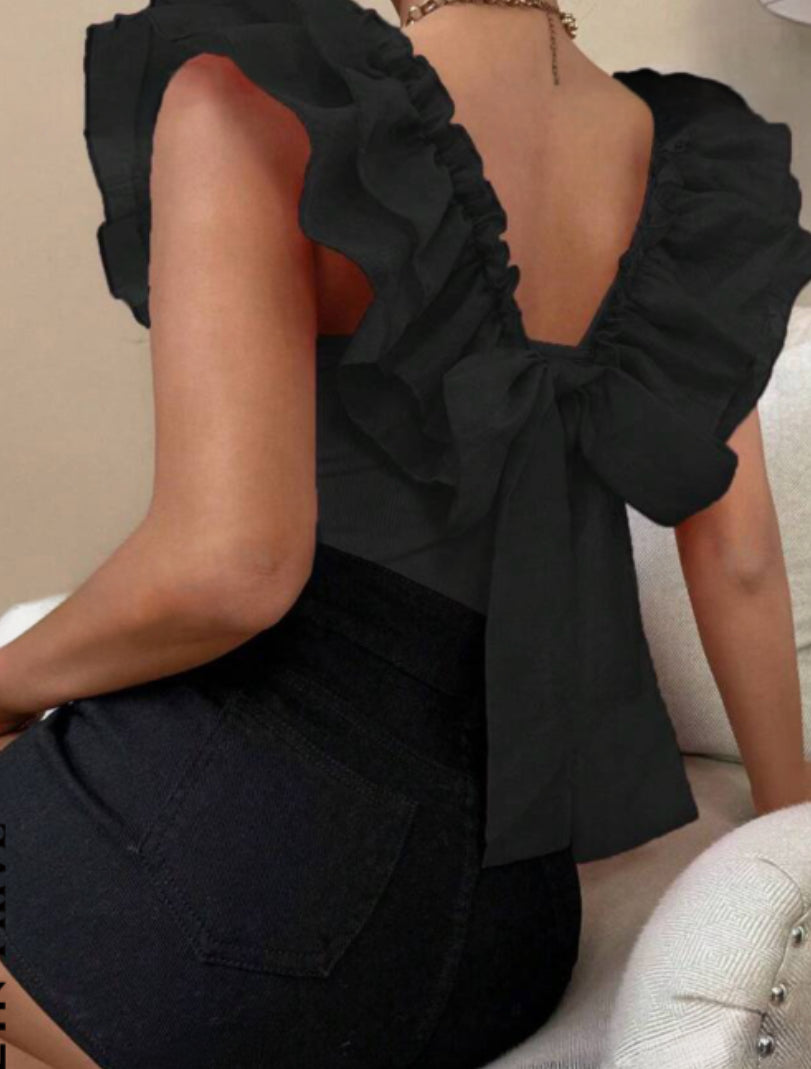 Privé Women Solid Color Fashionable Spring/Summer Top With Ruffle Hem & Back
Tie