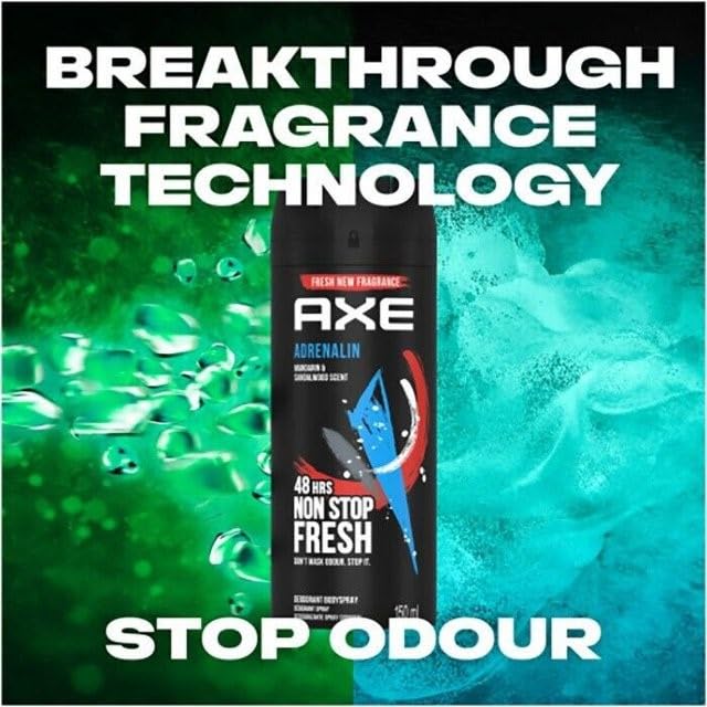 (6 Pack) Axe Adrenalin Body Spray for Men, 5.07 Oz (150ml) |Mandarin & Sandalwood scent |48H Non Stop Fresh |by SBD