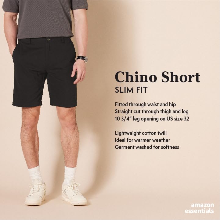Amazon Essentials Men's Slim-Fit 9" Short, Khaki Brown, 34