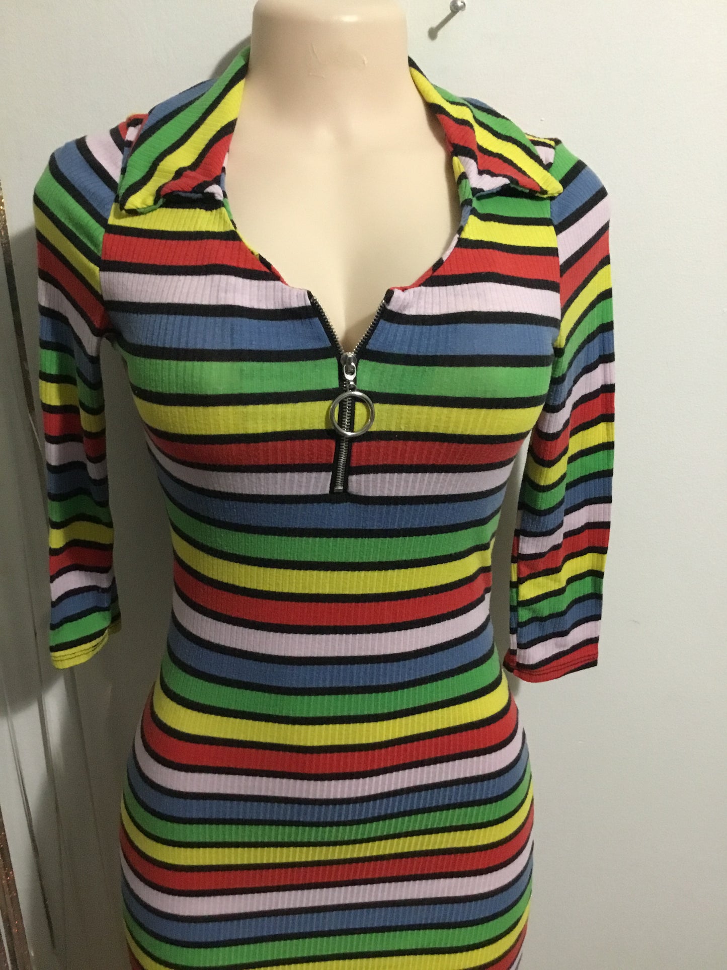 ๐ ONE BY ONE Collared Dress in Rainbow Stripes ๐