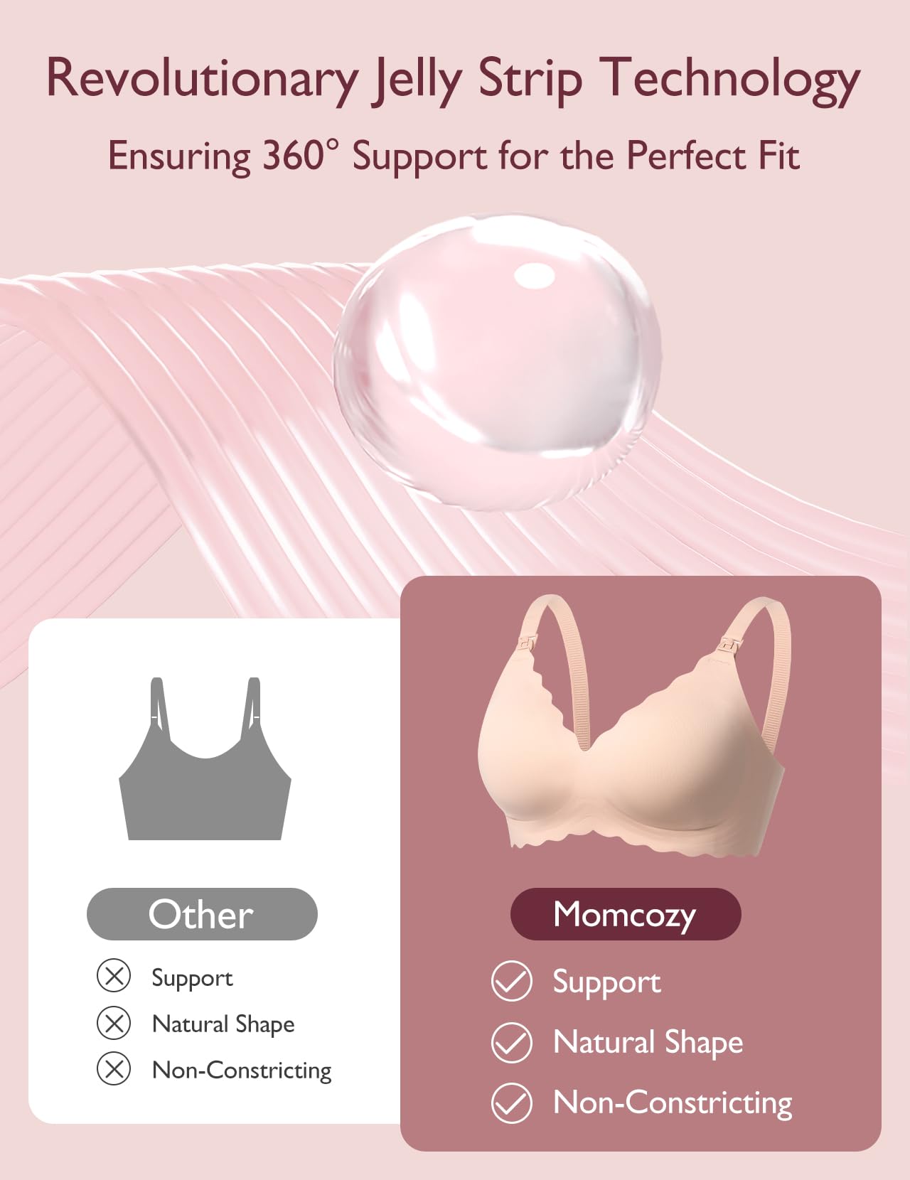 Momcozy Nursing Bras for Breastfeeding, YN46 Jelly Strip Support Comfort Maternity Bra, Seamless Soft Wirefree Pregnancy Bra