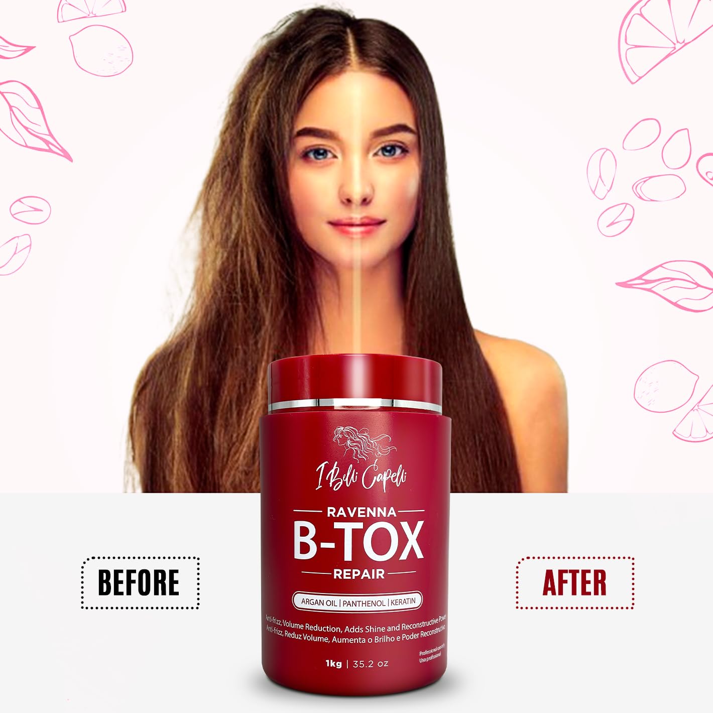 I Belli Capelli Ravenna Repair Hair B-tox -Cirugia Capilar para el Cabello, Formaldehyde-Free- B-tox Capilar Para El Cabello, Long Lasting Anti-Frizz, Smoothing, B-tox Hair Treatment 35.2 oz(1kg)