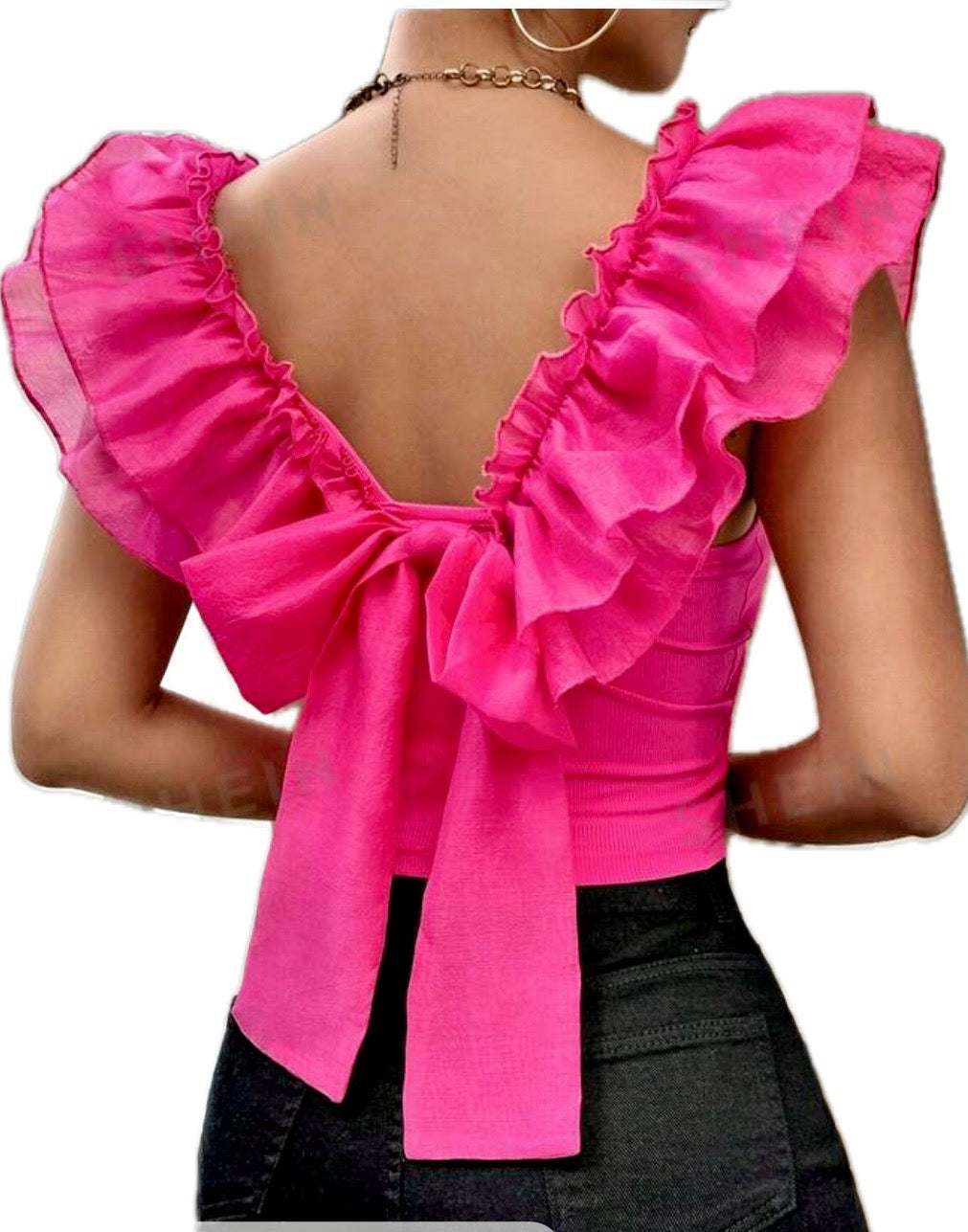 Privé Women Solid Color Fashionable Spring/Summer Top With Ruffle Hem & Back
Tie