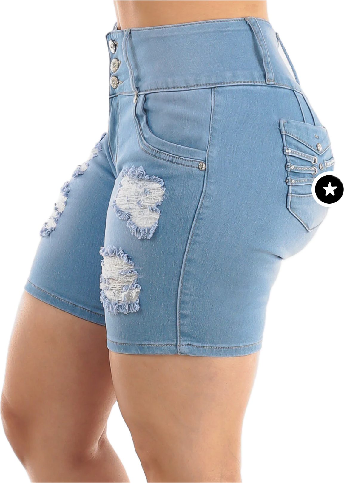 Butt Lift Distressed Mid Thigh Light Denim Shorts