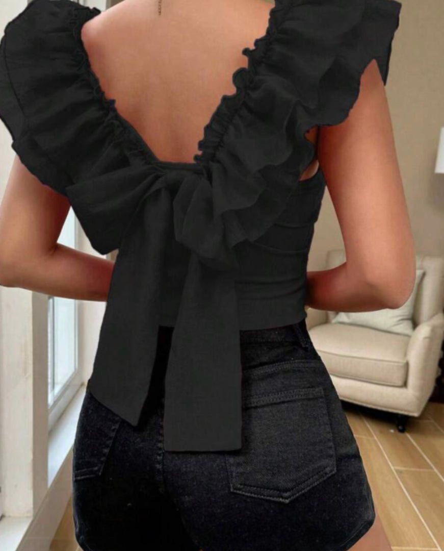Privé Women Solid Color Fashionable Spring/Summer Top With Ruffle Hem & Back
Tie