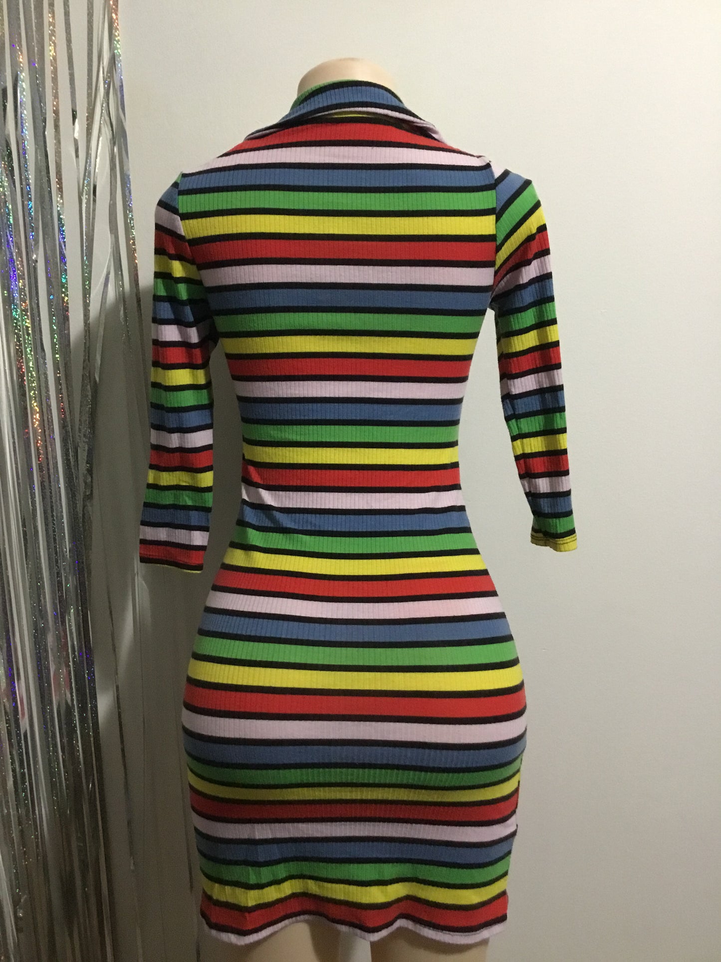 ๐ ONE BY ONE Collared Dress in Rainbow Stripes ๐