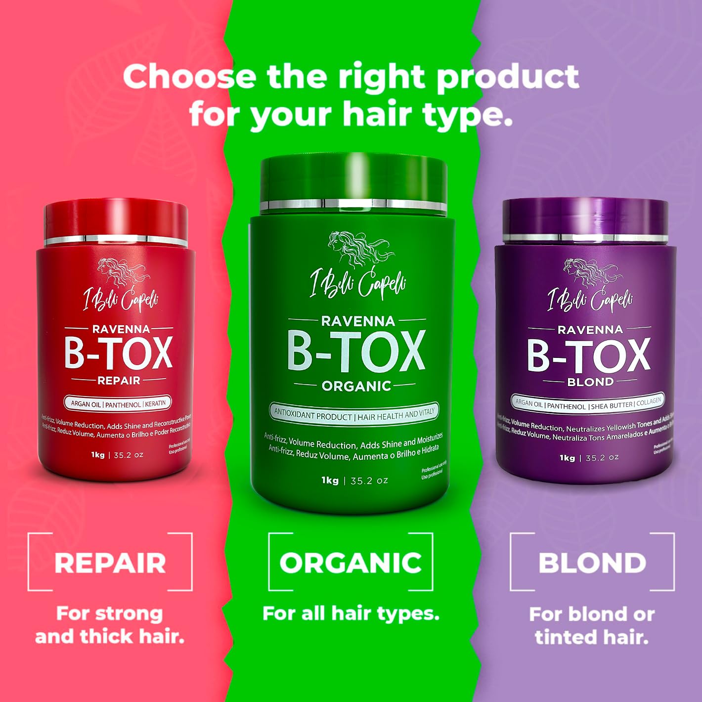 I Belli Capelli Ravenna Organic Hair B-tox Treatment - B-tox Capilar Para el Cabello, Formaldehyde-Free- Cirugia Capilar Para el Cabello- Anti-Frizz, Smoothing- 35.2 oz(1kg)