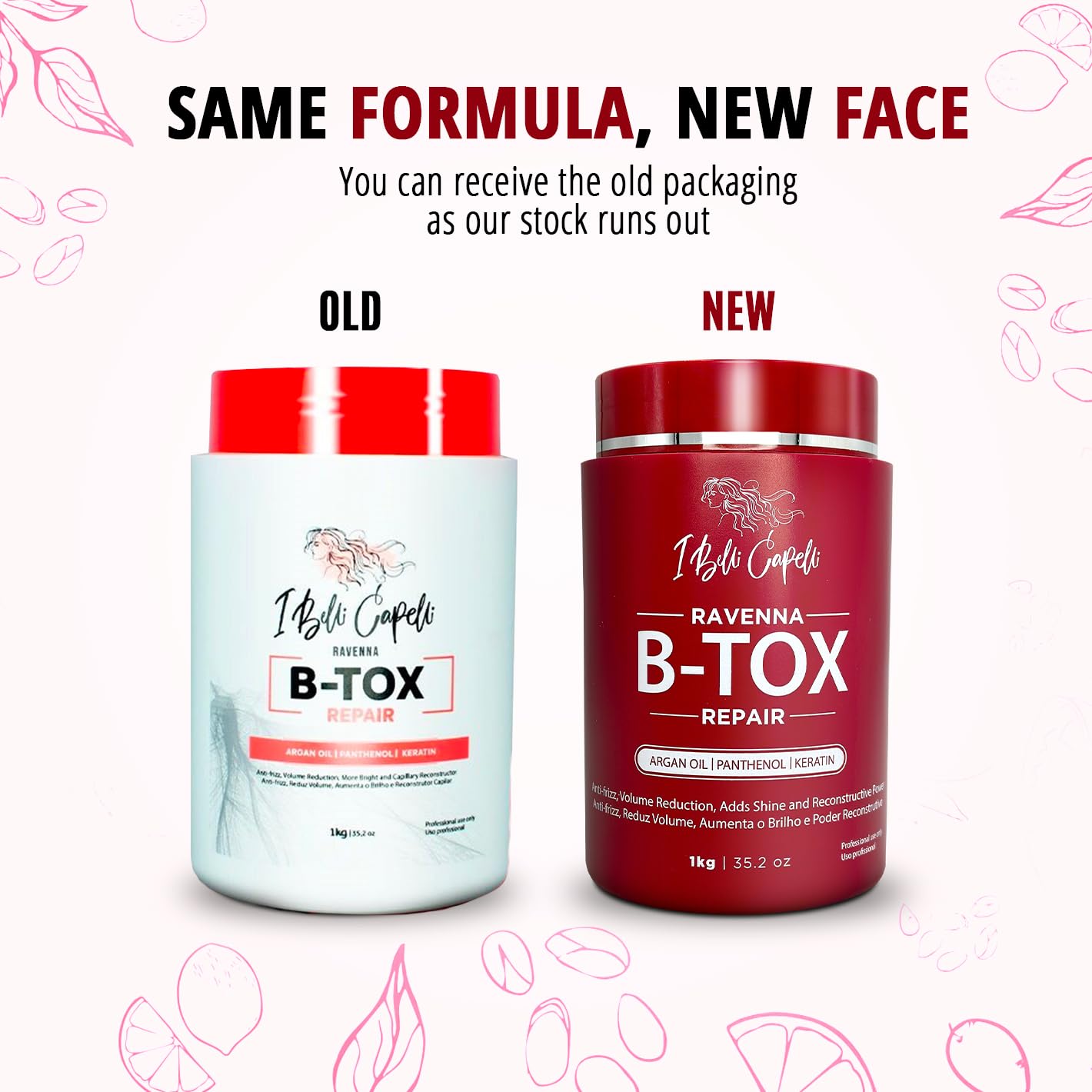 I Belli Capelli Ravenna Repair Hair B-tox -Cirugia Capilar para el Cabello, Formaldehyde-Free- B-tox Capilar Para El Cabello, Long Lasting Anti-Frizz, Smoothing, B-tox Hair Treatment 35.2 oz(1kg)