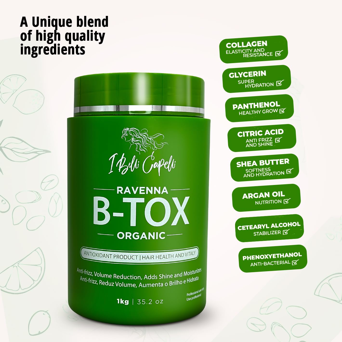 I Belli Capelli Ravenna Organic Hair B-tox Treatment - B-tox Capilar Para el Cabello, Formaldehyde-Free- Cirugia Capilar Para el Cabello- Anti-Frizz, Smoothing- 35.2 oz(1kg)