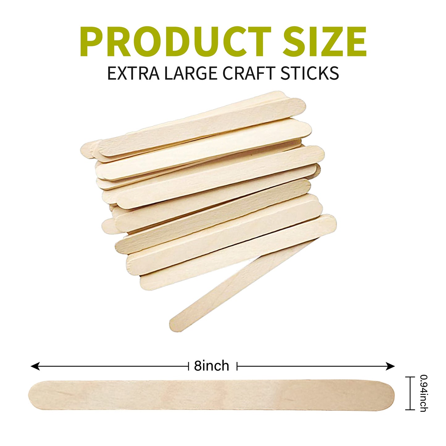KTOJOY 8”100Pcs Jumbo Wooden Craft Sticks Wooden Popsicle Craft Sticks Stick Treat Sticks Ice Pop Sticks for DIY Crafts,Home Art Projects, Classroom Art Supplies