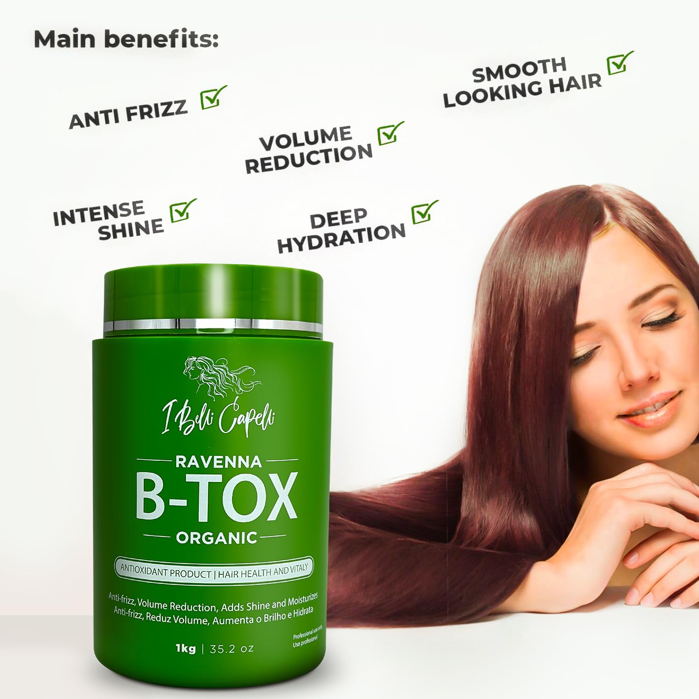 I Belli Capelli Ravenna Organic Hair B-tox Treatment - B-tox Capilar Para el Cabello, Formaldehyde-Free- Cirugia Capilar Para el Cabello- Anti-Frizz, Smoothing- 35.2 oz(1kg)