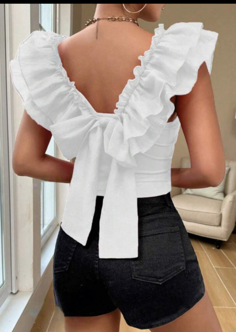 Privé Women Solid Color Fashionable Spring/Summer Top With Ruffle Hem & Back
Tie