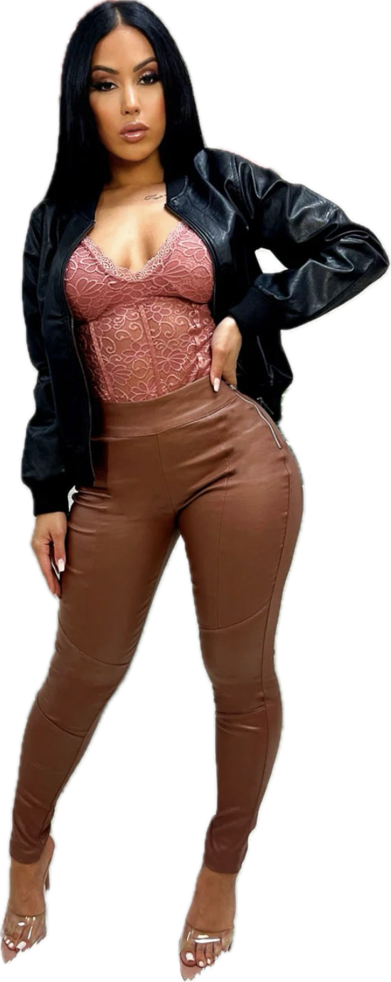 High Waisted Brown Pleather
