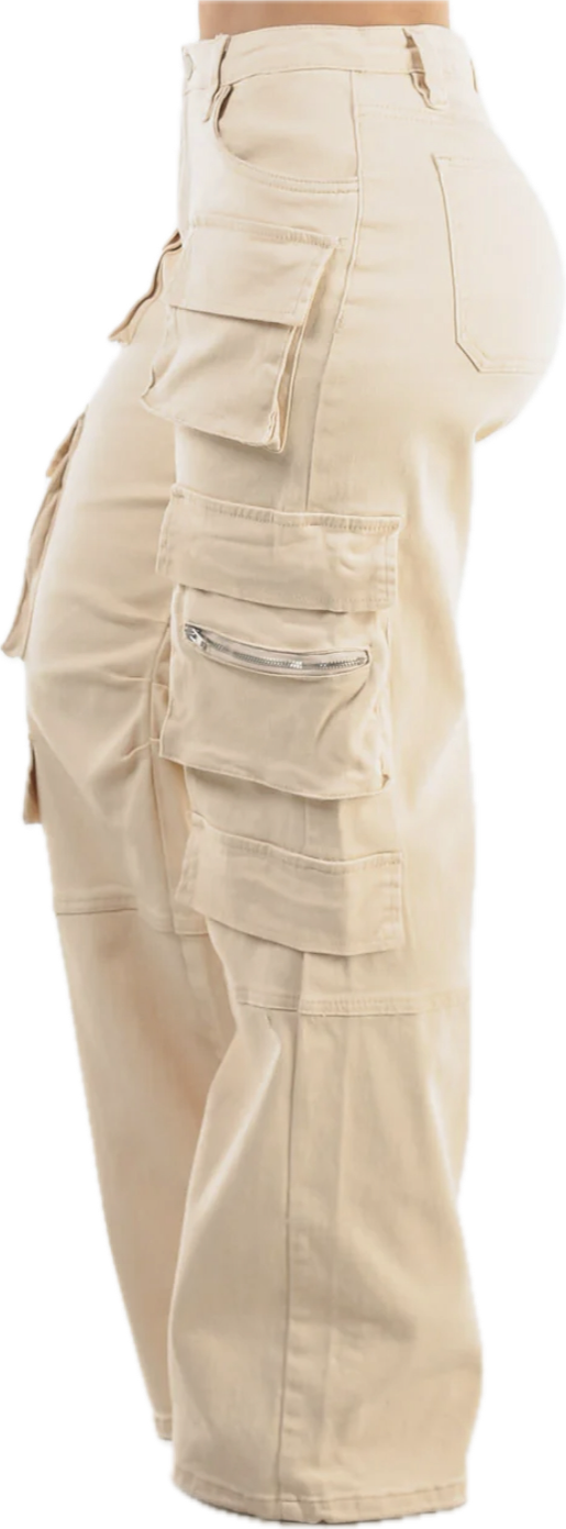 High Waist Straight Wide Leg
Cargo Jeans Cream