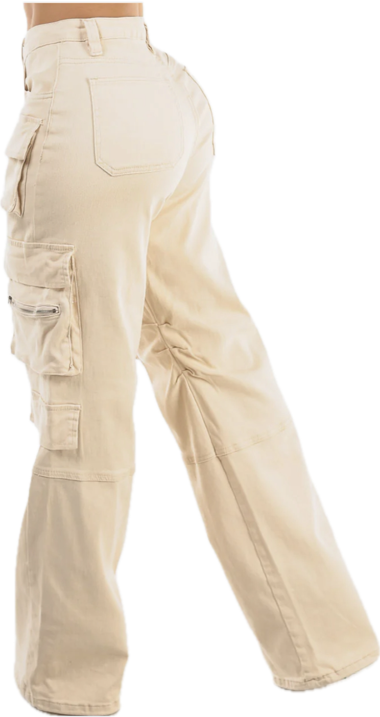 High Waist Straight Wide Leg
Cargo Jeans Cream