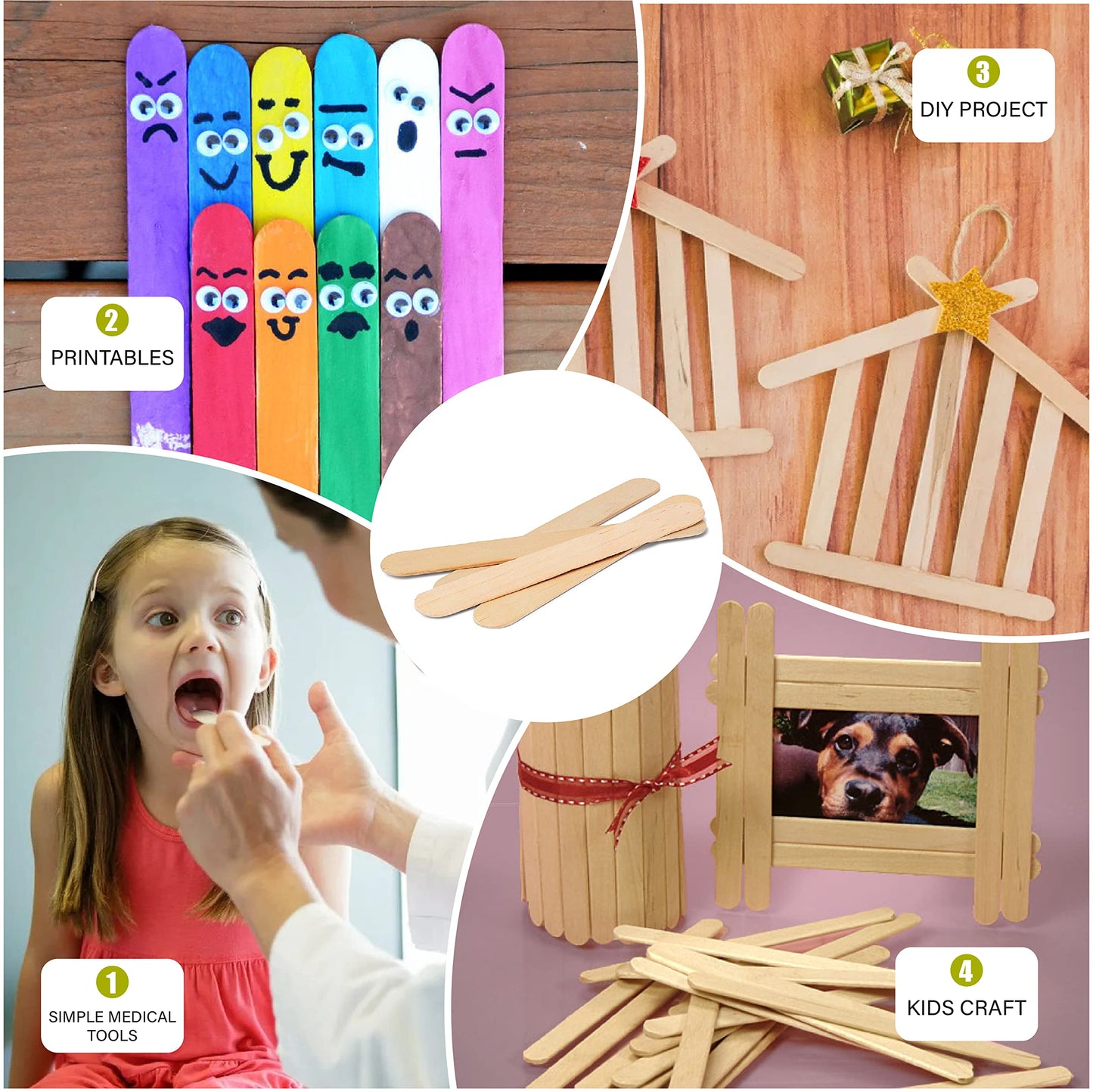 KTOJOY 8”100Pcs Jumbo Wooden Craft Sticks Wooden Popsicle Craft Sticks Stick Treat Sticks Ice Pop Sticks for DIY Crafts,Home Art Projects, Classroom Art Supplies