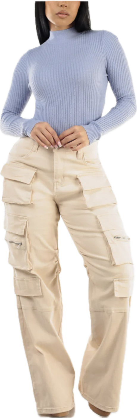 High Waist Straight Wide Leg
Cargo Jeans Cream