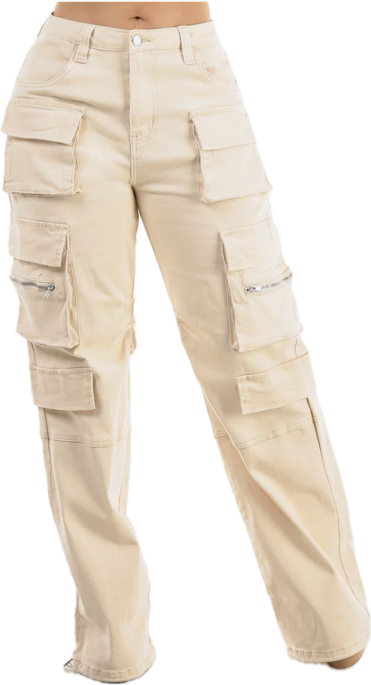 High Waist Straight Wide Leg
Cargo Jeans Cream