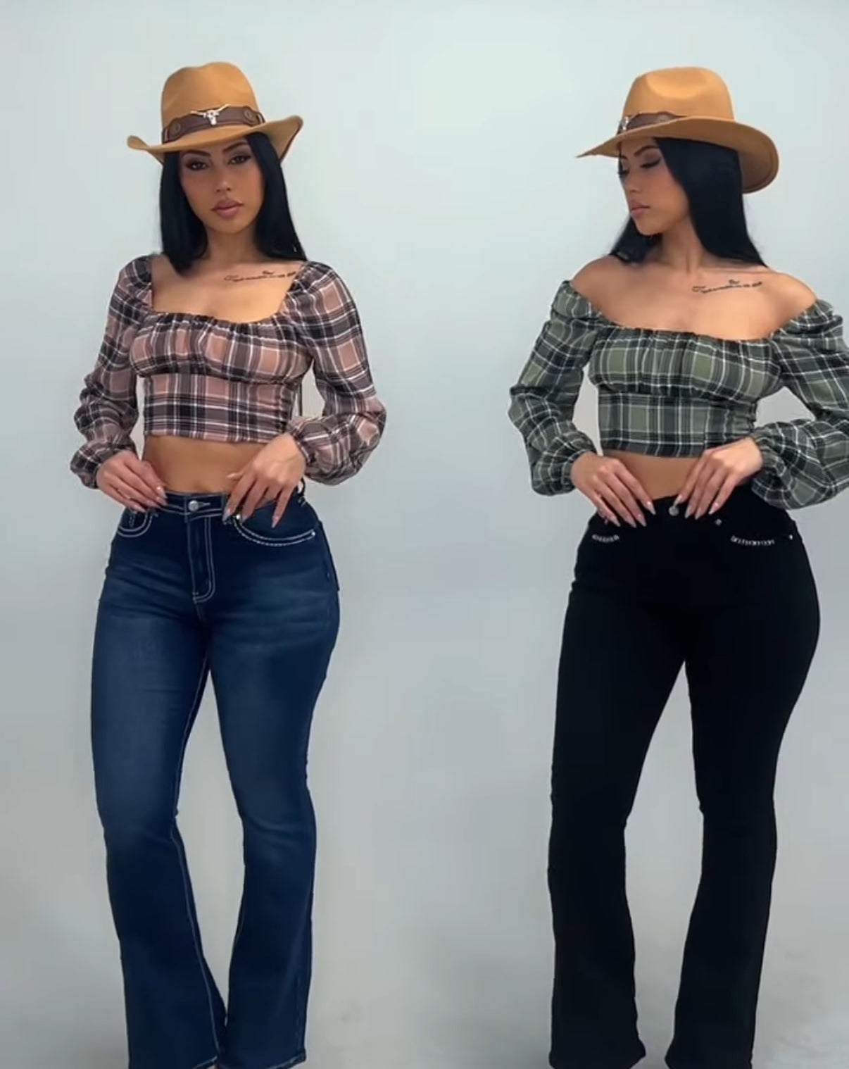Women's Square Neck
Plaid Crop Top
