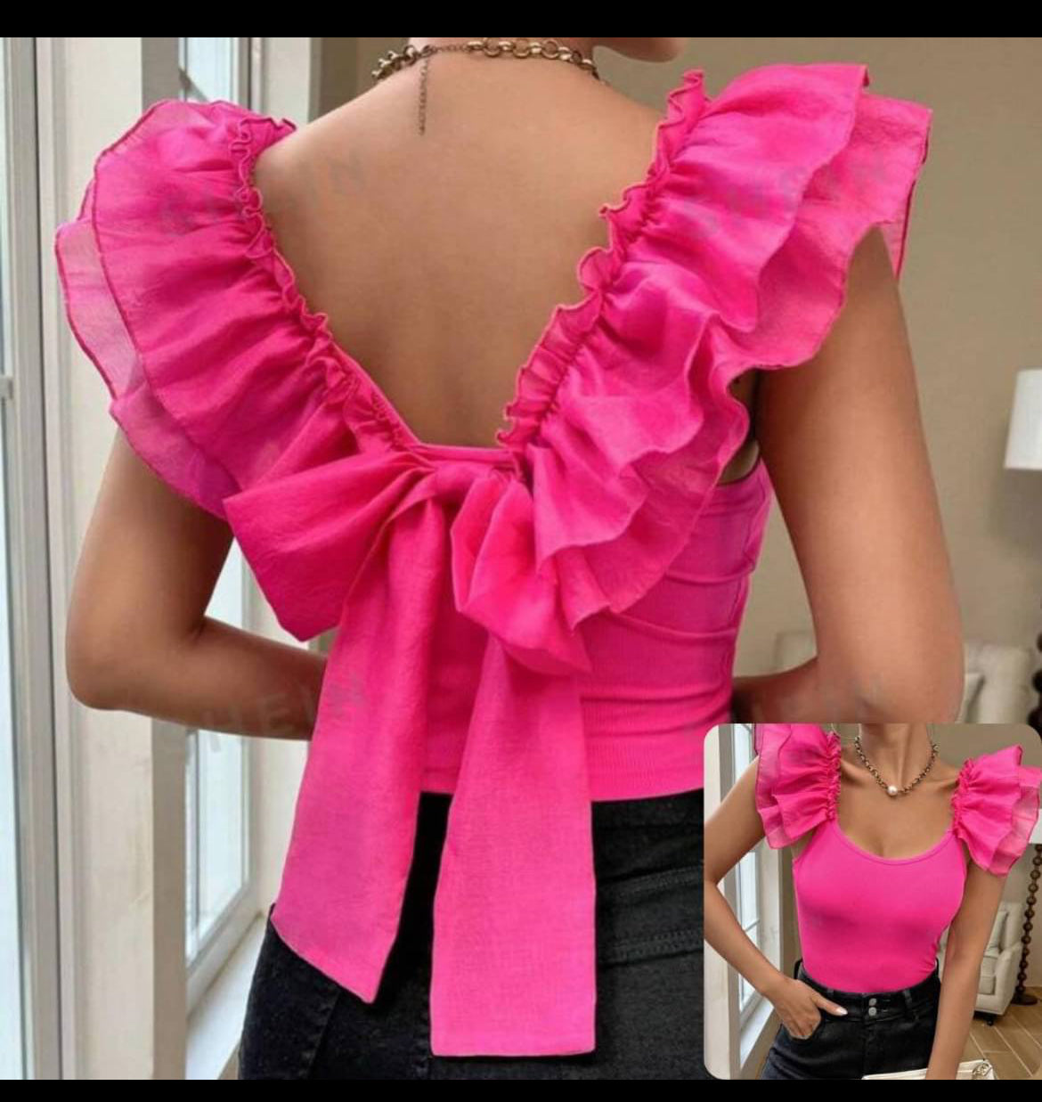 Privé Women Solid Color Fashionable Spring/Summer Top With Ruffle Hem & Back
Tie
