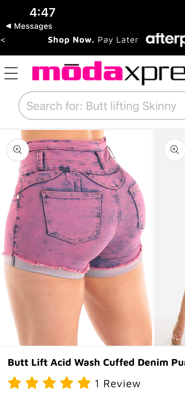 Butt Lift Acid Wash Cuffed Denim Purple Shorts