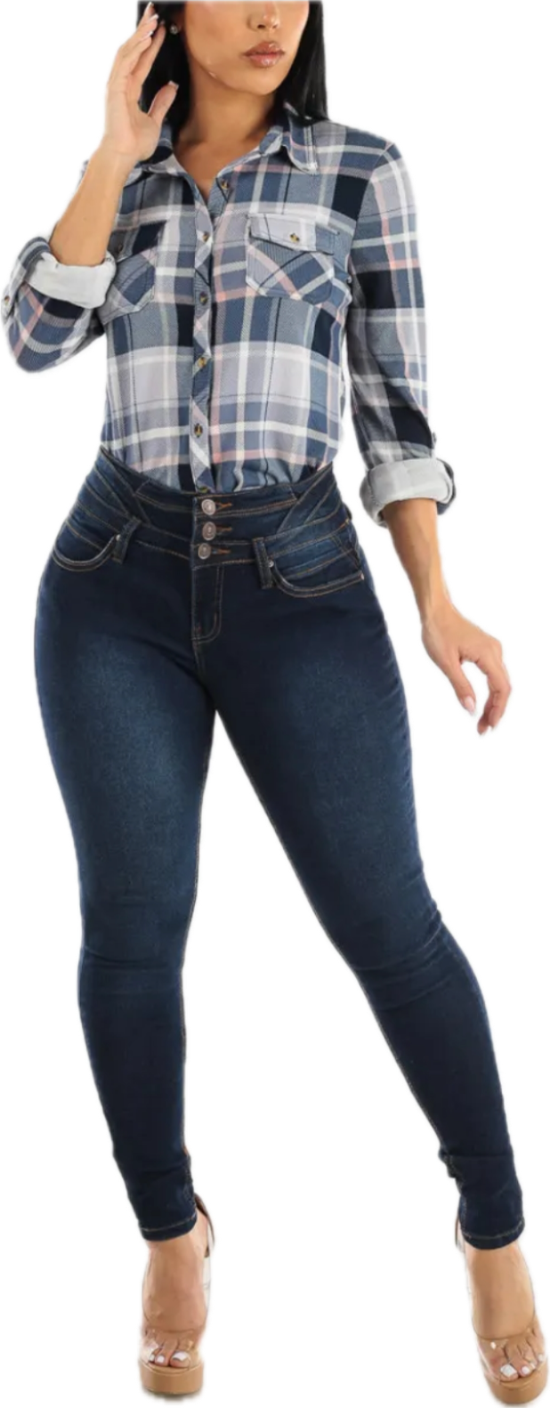 Super High Waist Butt Lifting Dark Blue Skinny Jeans