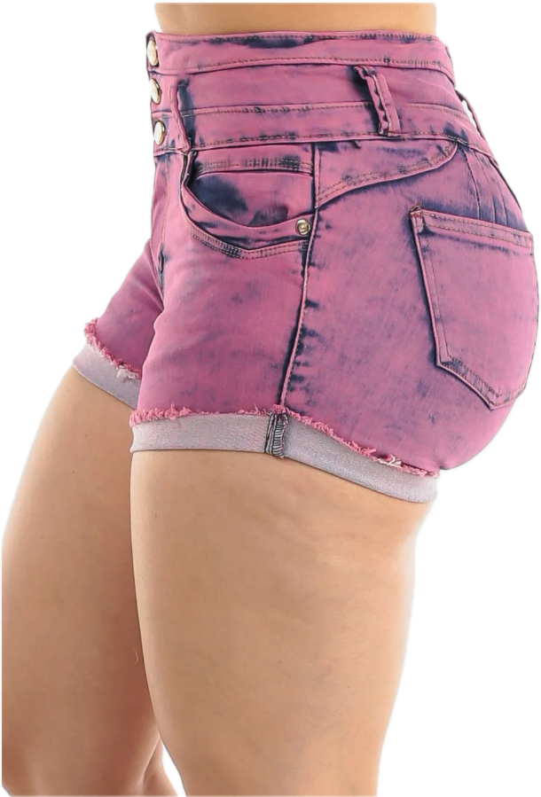 Butt Lift Acid Wash Cuffed Denim Purple Shorts
