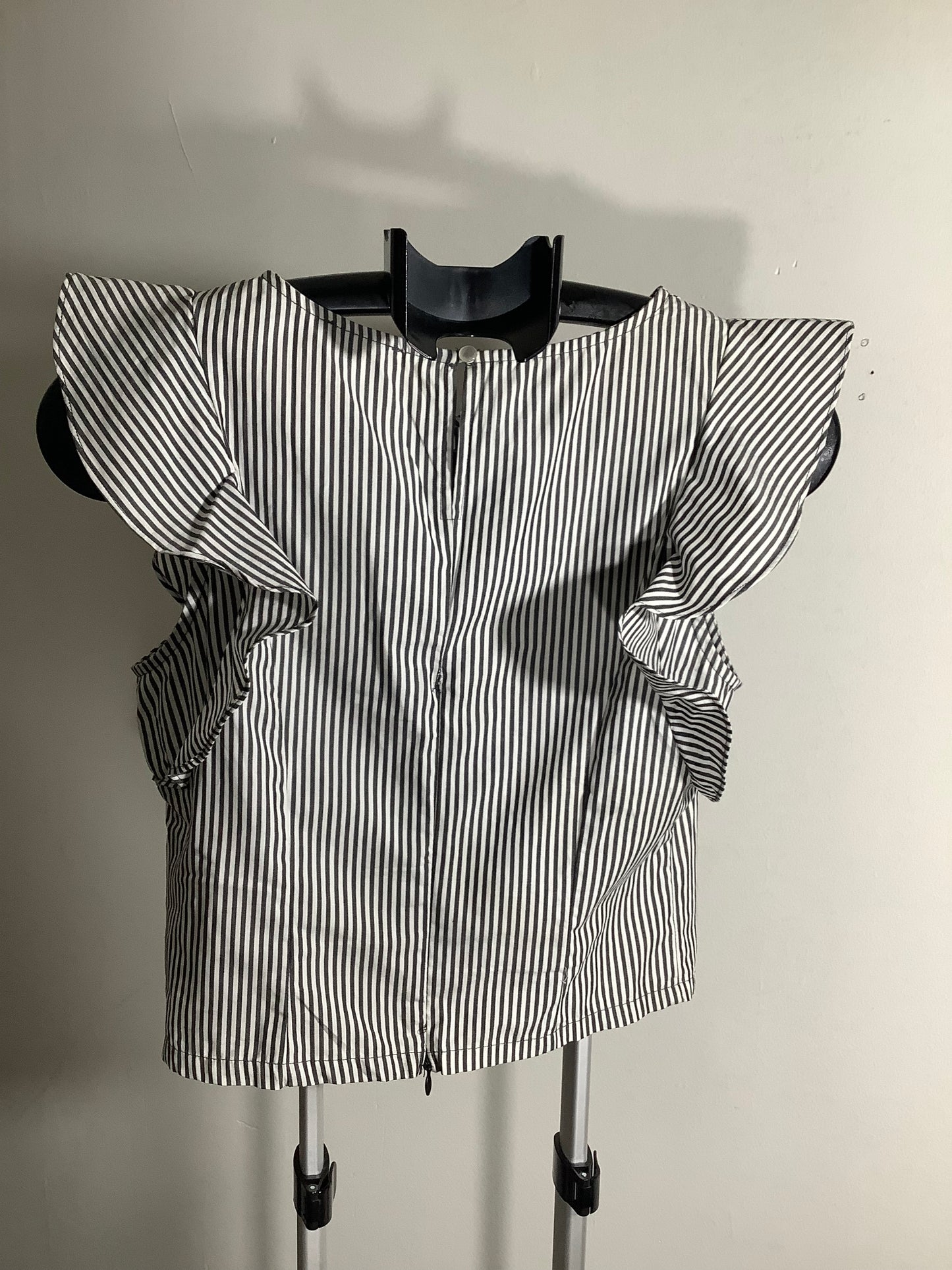 Mine Black and White Stripe Top with Ruffled Sleeve