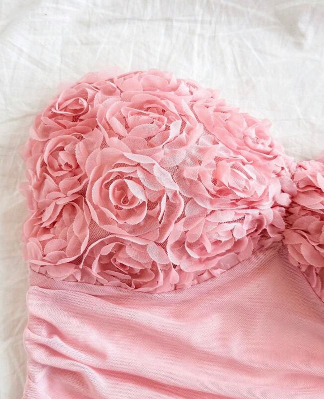 Women's Plain Ruched 3D Rose Bandeau Crop Top