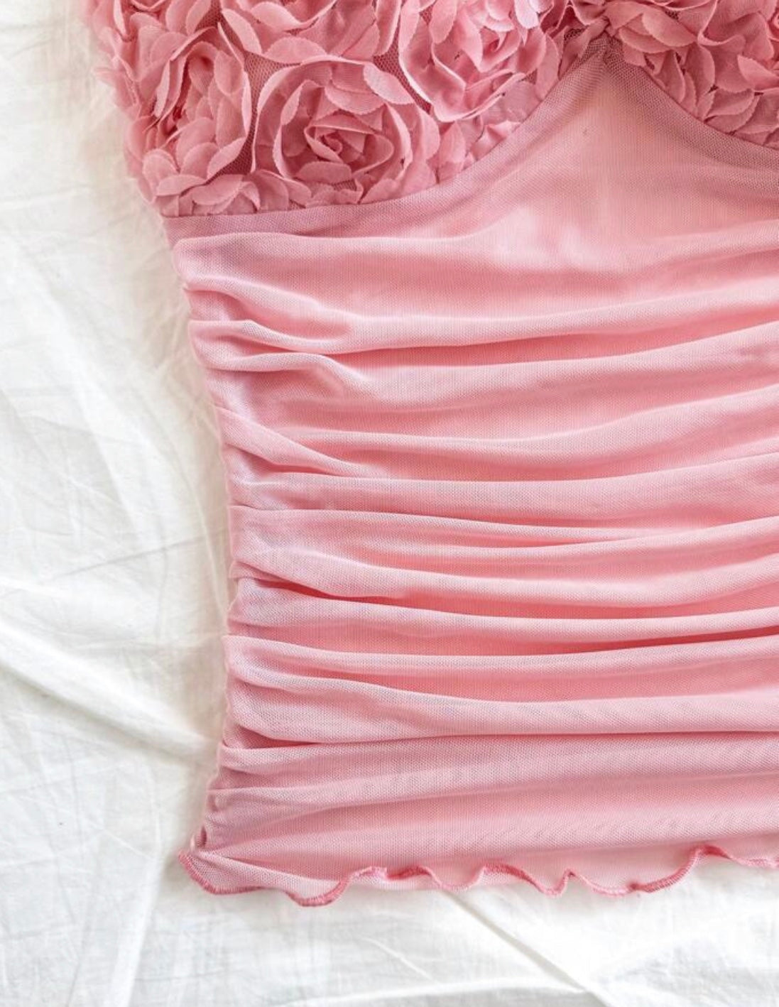 Women's Plain Ruched 3D Rose Bandeau Crop Top