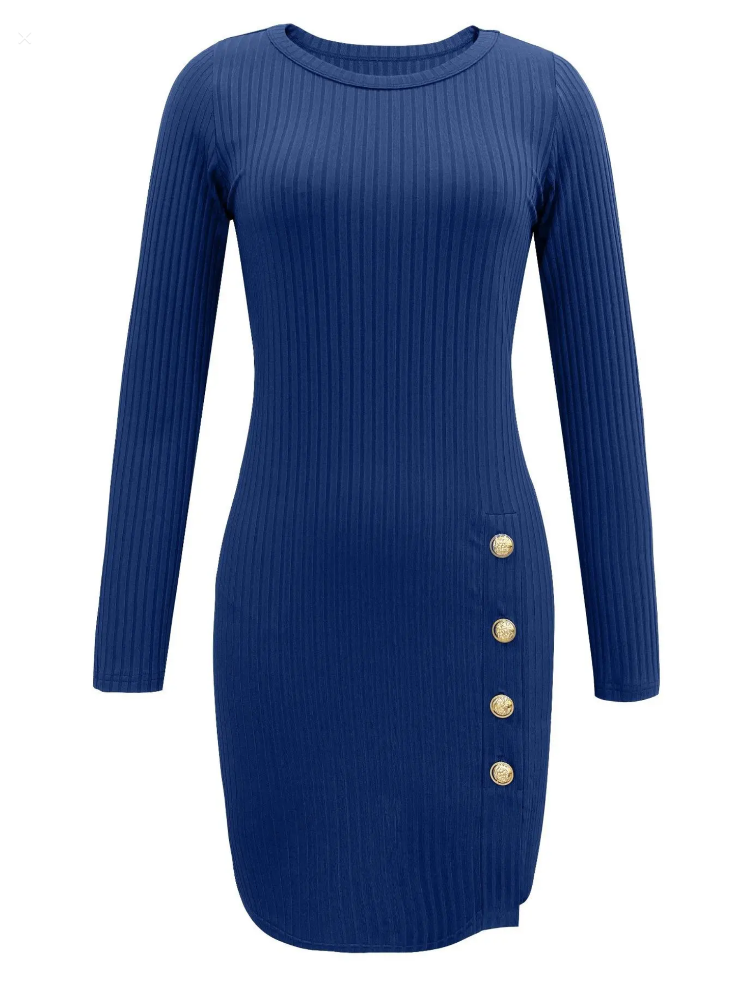 Women's plain Buttons Split Hem Bodycon Dress