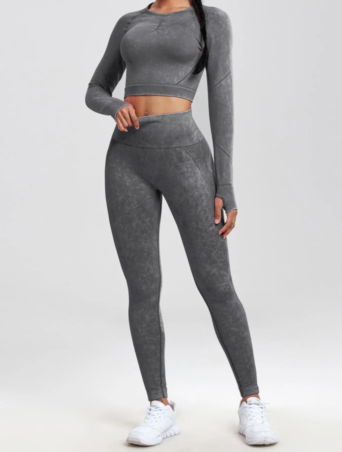 W0men,s 2pcs long sleeve crop top &slim-fitting