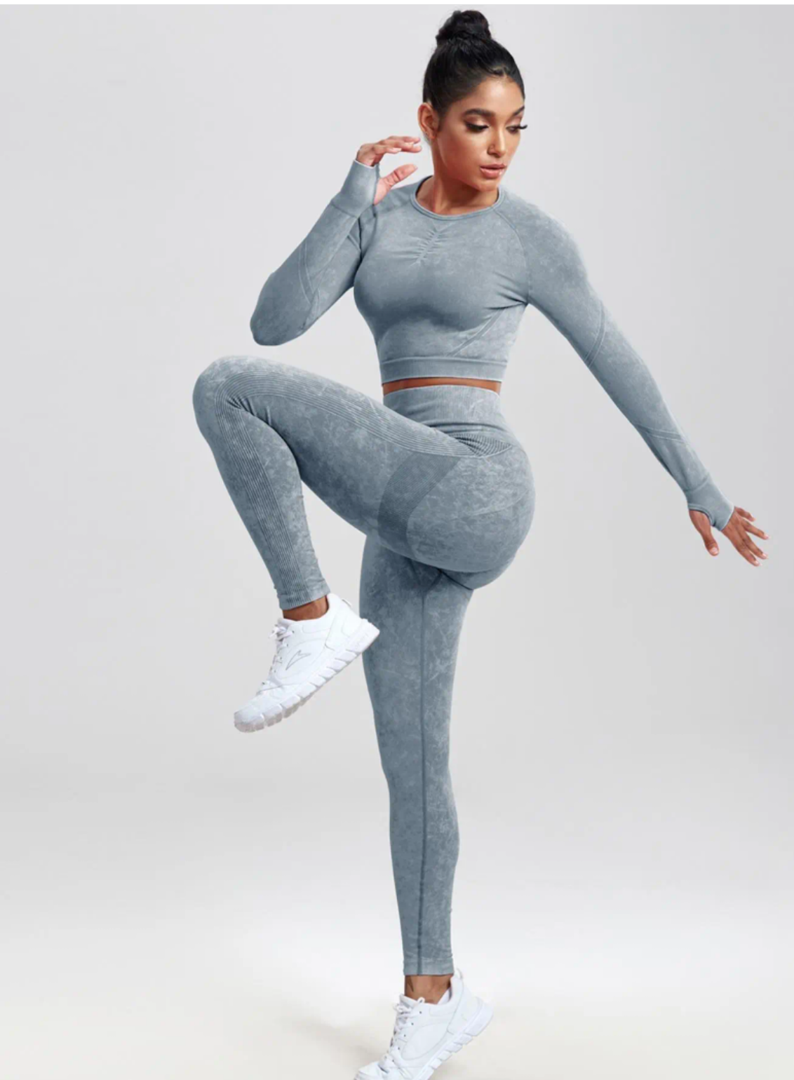 W0men,s 2pcs long sleeve crop top &slim-fitting