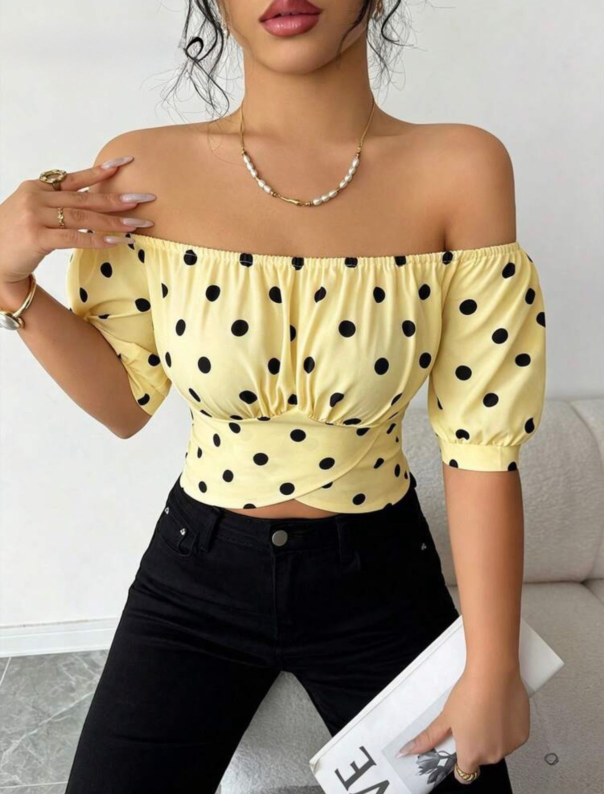 Elenzya Women's Polka Dot Tie Bow Off Shoulder Desig