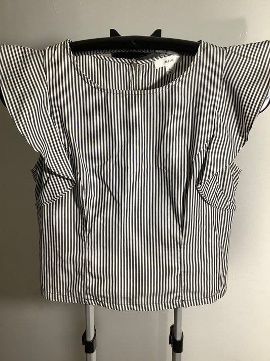 Mine Black and White Stripe Top with Ruffled Sleeve