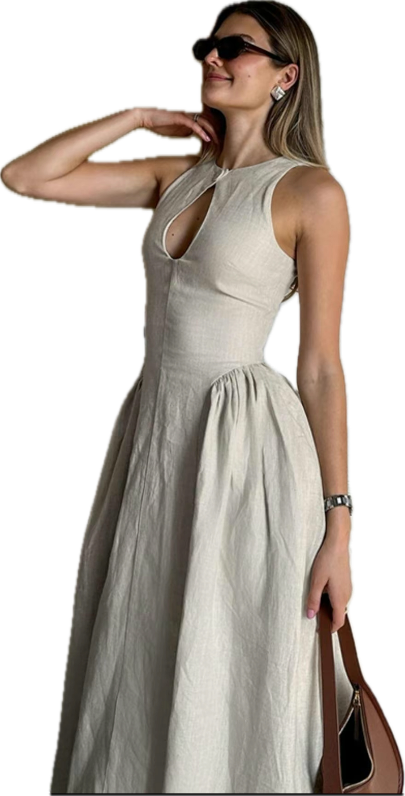 Women's Plain Cut Out Button Front Tank Dress