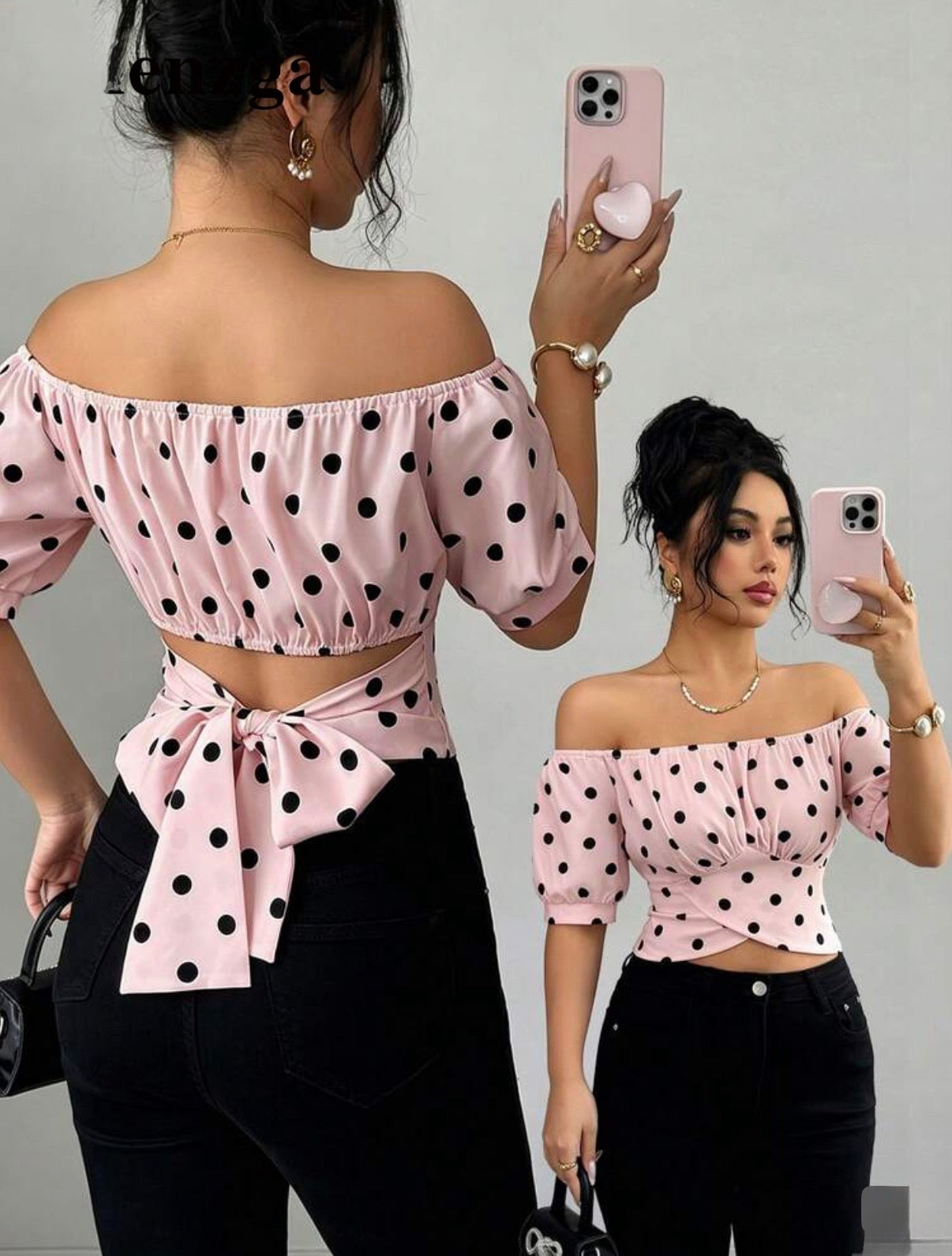 Elenzya Women's Polka Dot Tie Bow Off Shoulder Desig