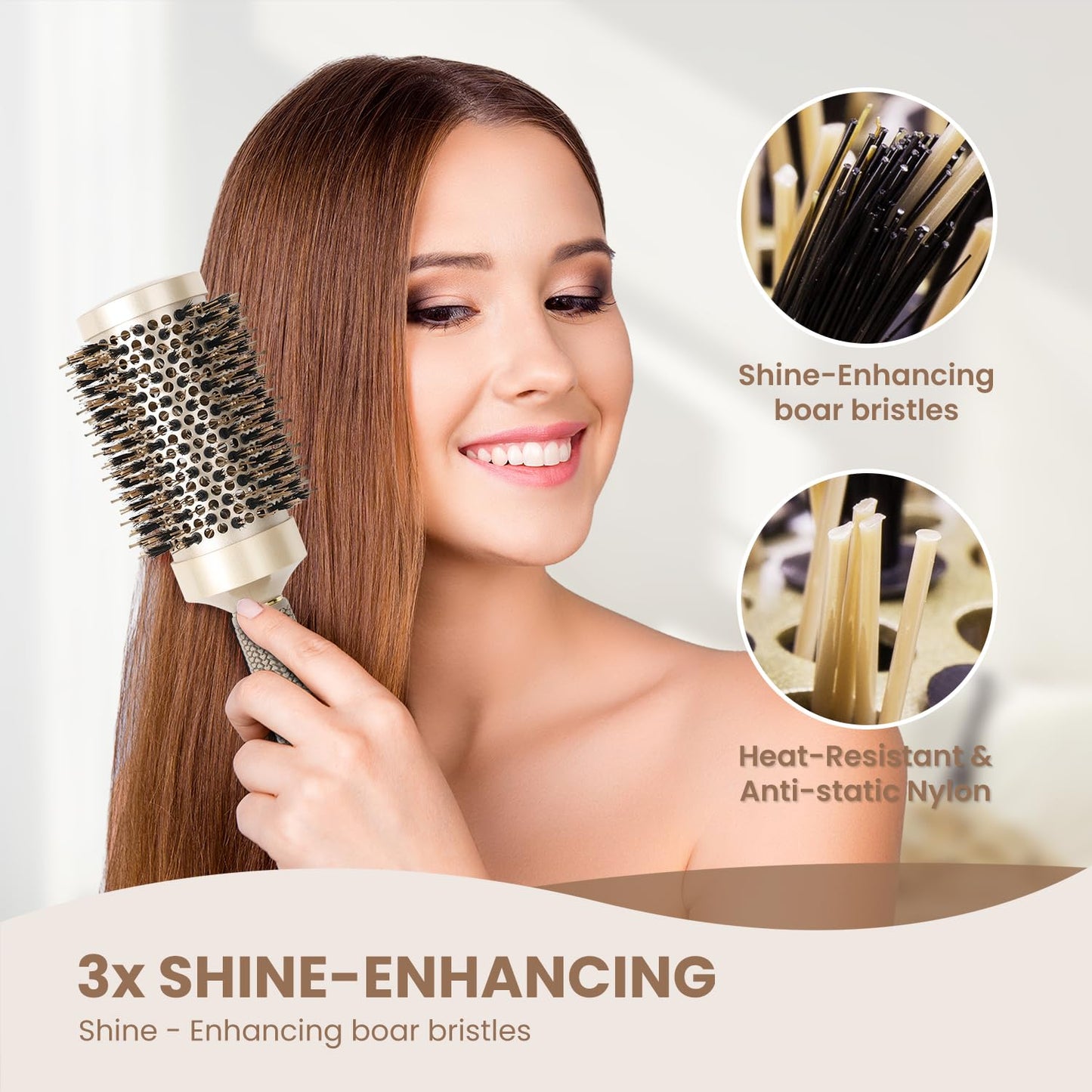 Round Brush, Nano Thermal Ceramic & Ionic Tech Hair Brush, Round Barrel Brush with Boar Bristles, Enhance Texture for Hair Drying, Styling, Curling and Shine (Barrel 2.1 Inch) + 4 Free Clips by AIMIKE