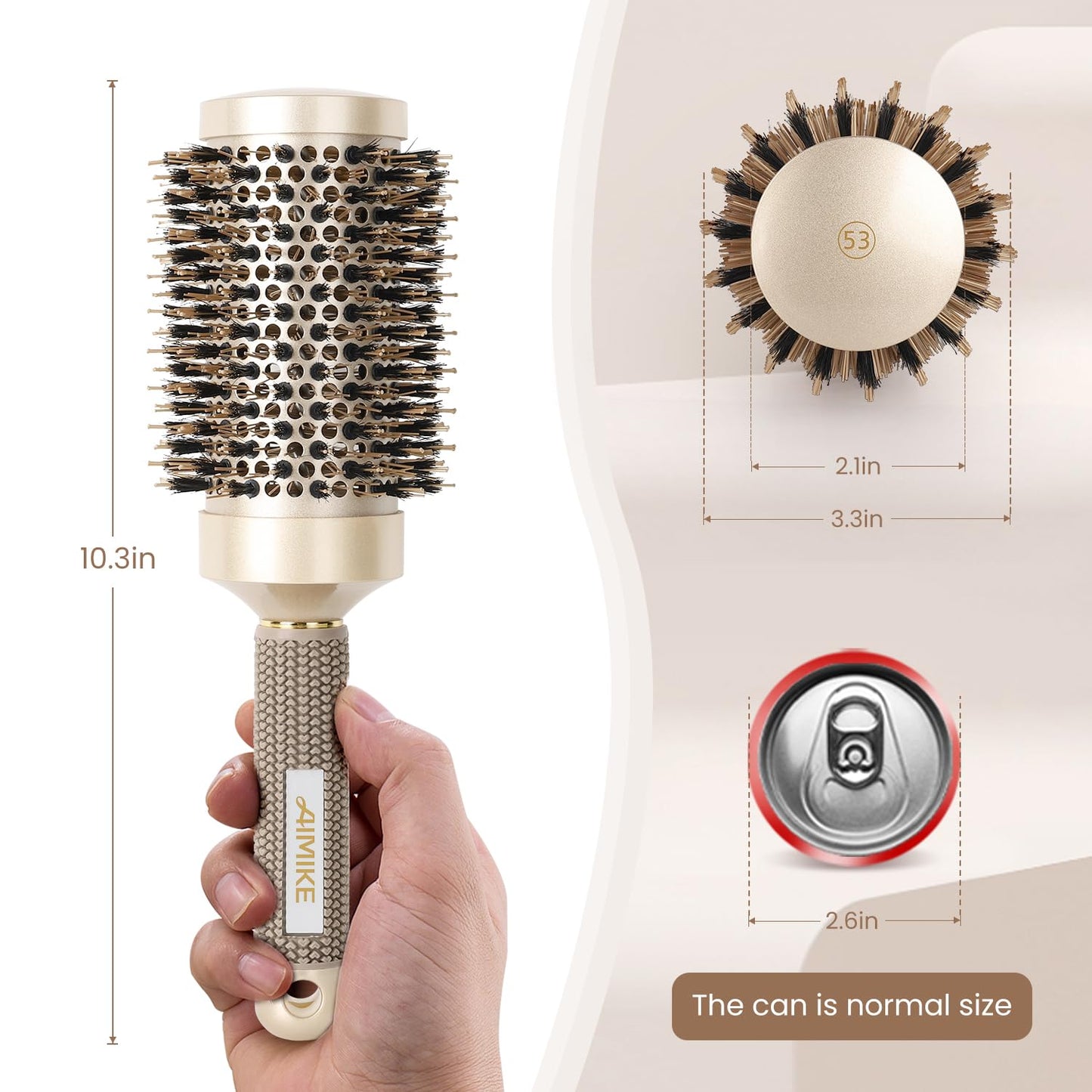 Round Brush, Nano Thermal Ceramic & Ionic Tech Hair Brush, Round Barrel Brush with Boar Bristles, Enhance Texture for Hair Drying, Styling, Curling and Shine (Barrel 2.1 Inch) + 4 Free Clips by AIMIKE