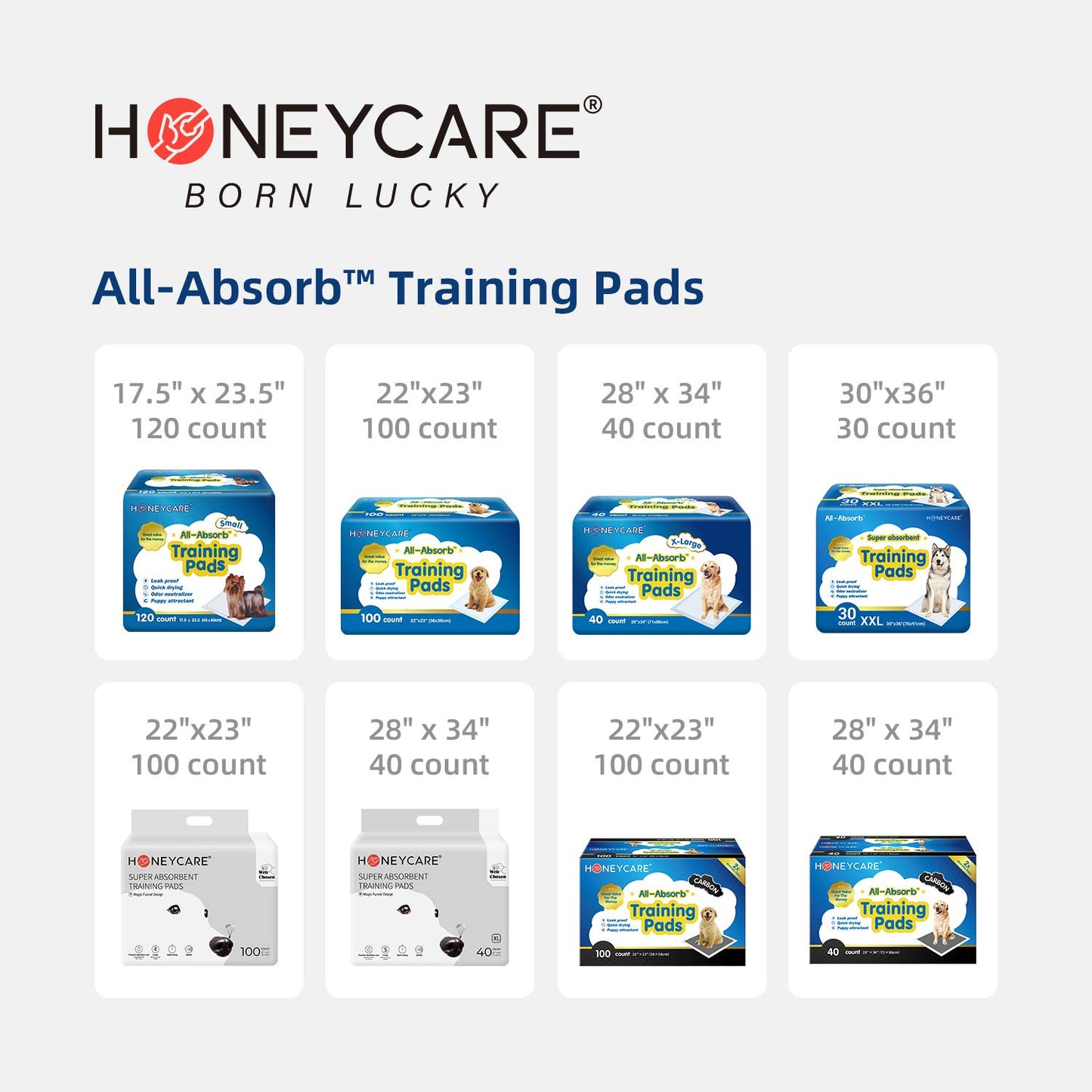 HONEY CARE All-Absorb, XXL 30"x36", 30 Count, Dog and Puppy Training Pads, Ultra Absorbent and Odor Eliminating, Leak-Proof 5-Layer Potty Training Pads with Quick-Dry Surface, Blue, A39