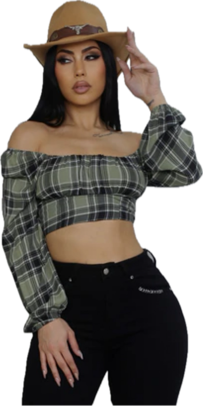 Women's Square Neck
Plaid Crop Top