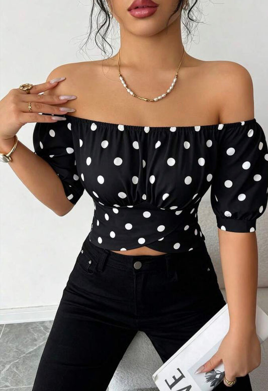 Elenzya Women's Polka Dot Tie Bow Off Shoulder Desig