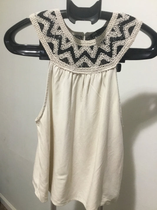 ZARA Crochet Peter Pan Collar ~ Cotton Sleeveless Blouse ~