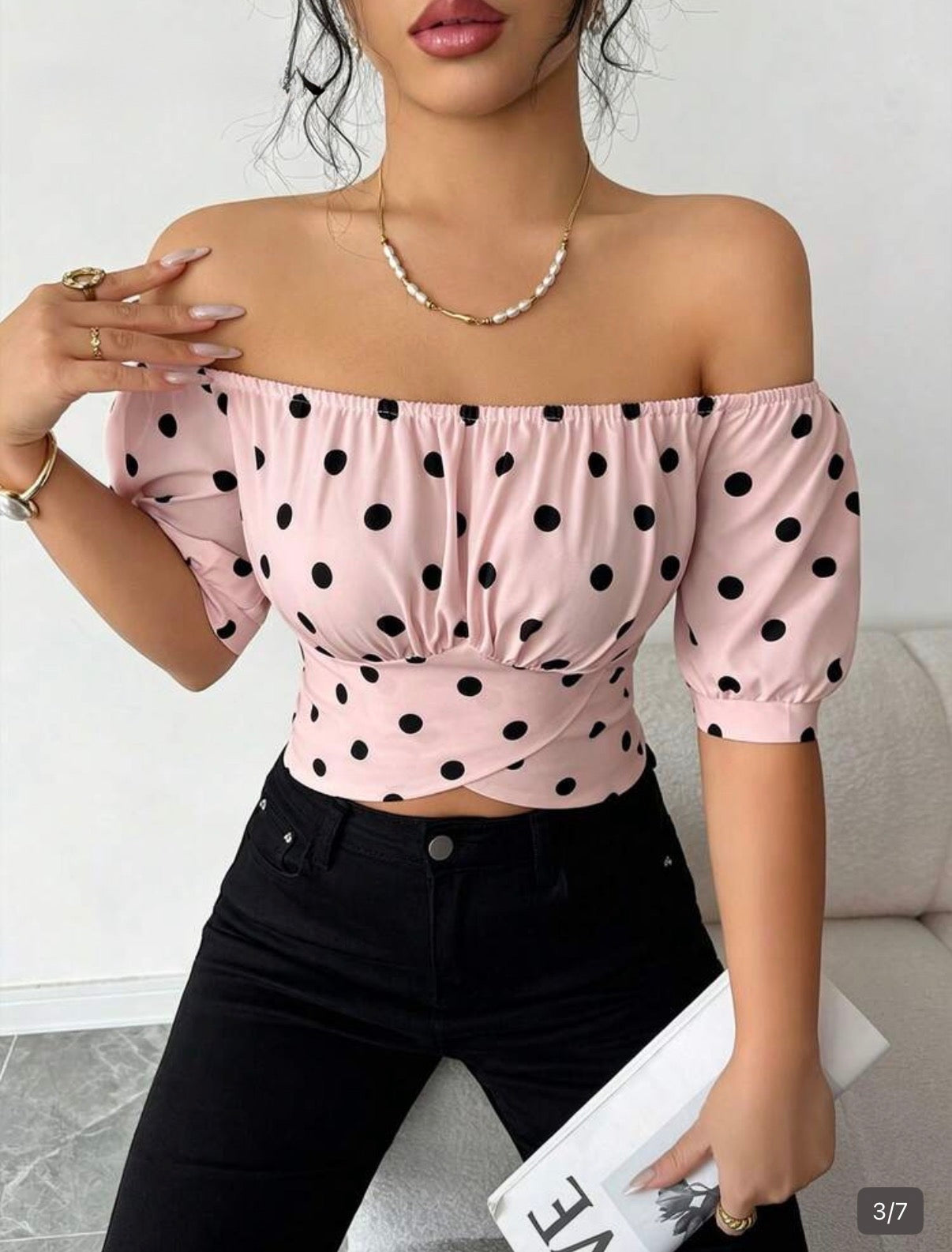 Elenzya Women's Polka Dot Tie Bow Off Shoulder Desig
